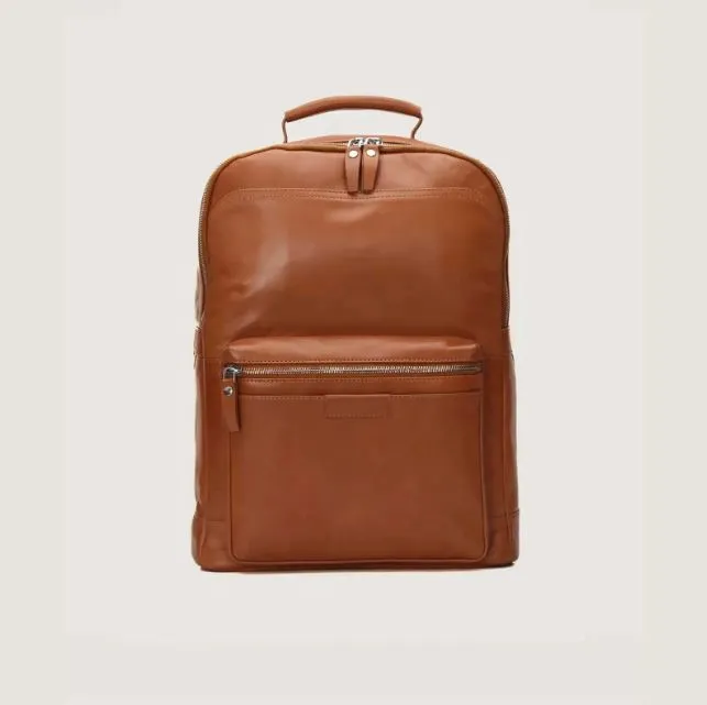 Classic brown leather backpack unisex