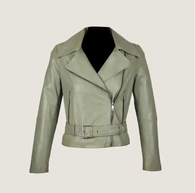 Light green full grain leather jacket by NOVIDO