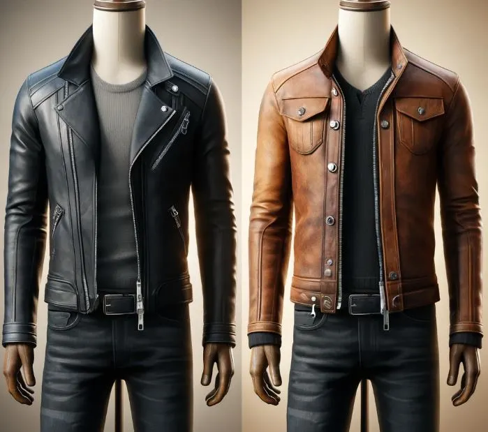 black and brown leather jackets side by side